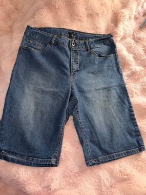 Classic Medium Wash Denim Bermuda Shorts